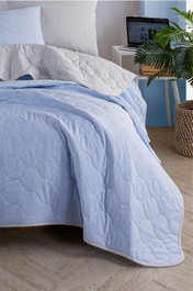 L'essentiel linge de maison Juego de colcha individual Azul claro y gris
